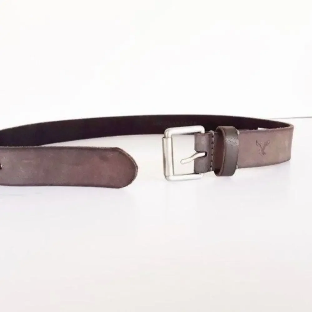 American Eagle Brown Genuine Leather Distressed Belt Size 30 With Silver Buckle